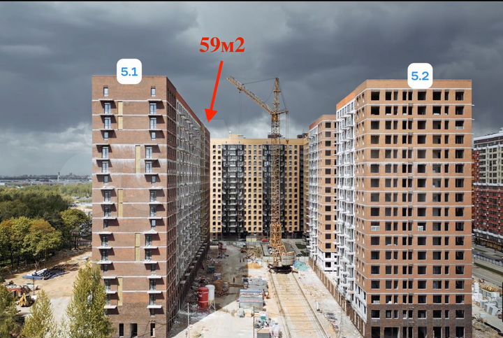 Торец в ЖК Томилино, 59.2 м²