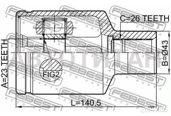 ШРУС внутренний 23X43X26 chevrolet epica 2004-2010 (EU) febest 1811-epicrh