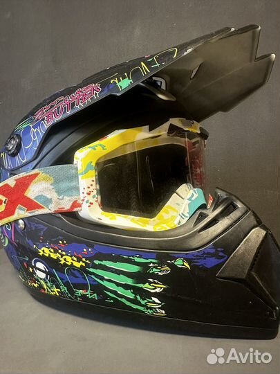 Шлем детский для мотоцикла кроссовый с маской