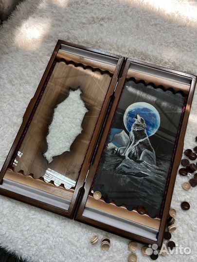 Нарды резные ручной работы со стеклом 