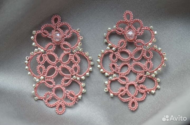 Серьги фриволите ручной работы