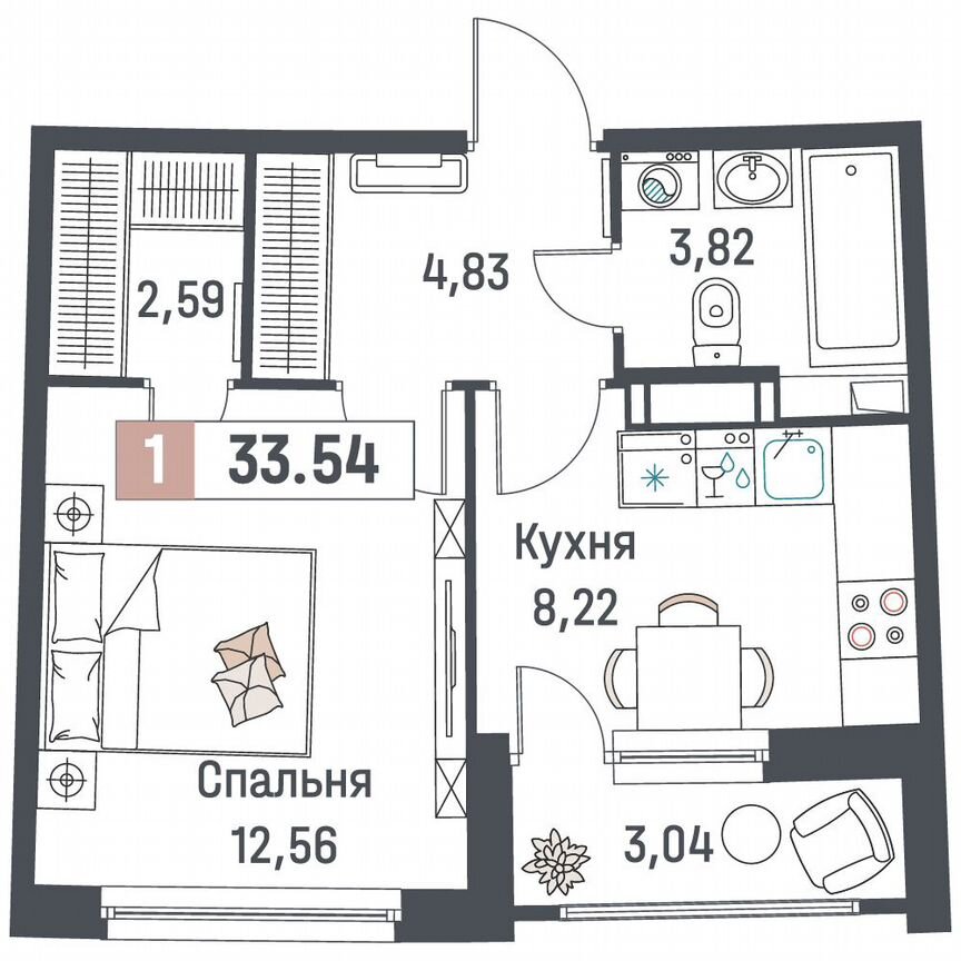 1-к. квартира, 33,5 м², 9/18 эт.