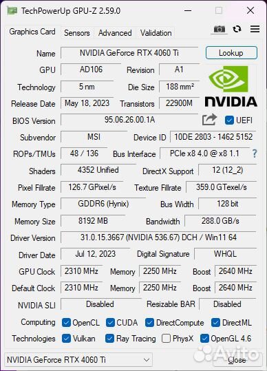 Rtx 4060ti MSI GamingX