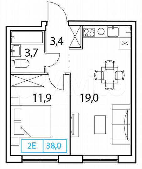 2-к. квартира, 38 м², 11/17 эт.