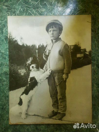 Фотокартина мальчик с собакой., 1920г. 45 -60см