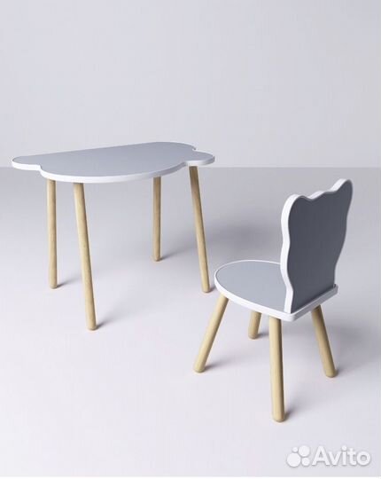 Новый Детский стол и стул мишка серого цвета