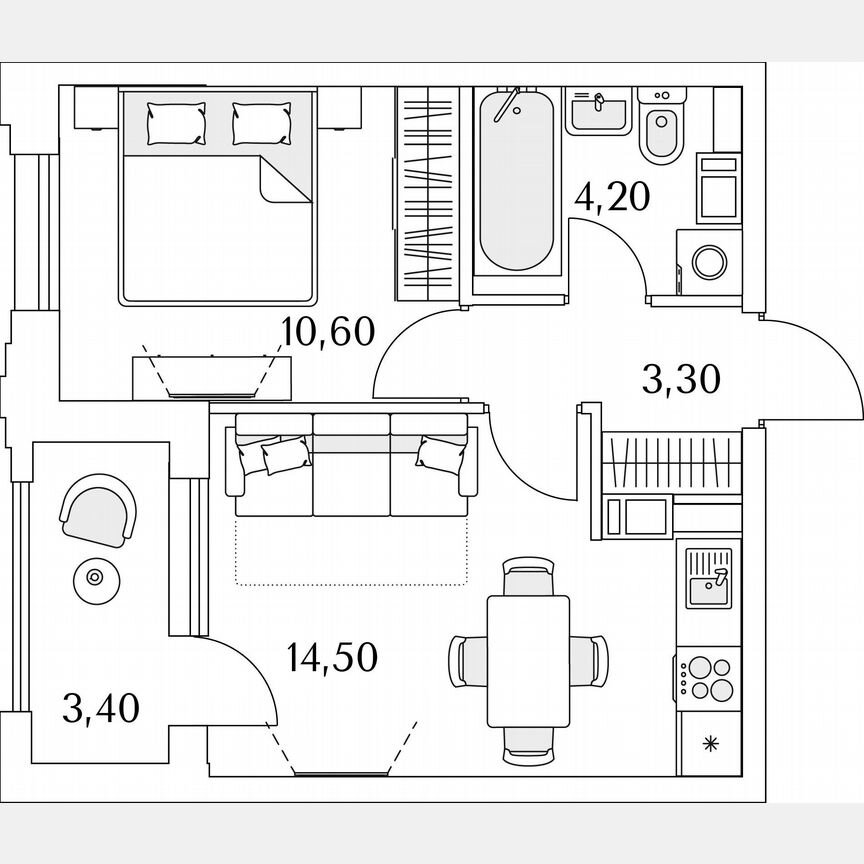 1-к. квартира, 24,3 м², 10/13 эт.