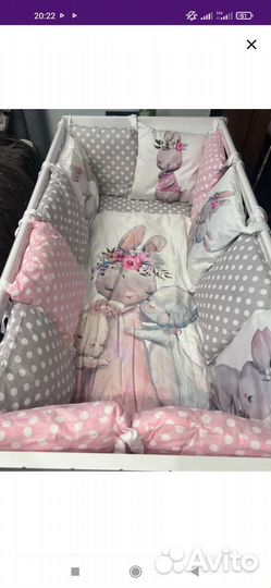 Бортики в кроватку 12 шт и балдахин