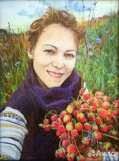 Портрет по фото цветными карандашами