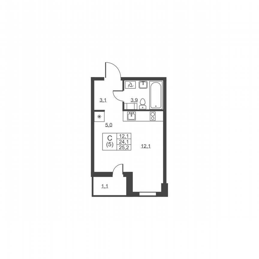 Квартира-студия, 25,2 м², 8/8 эт.