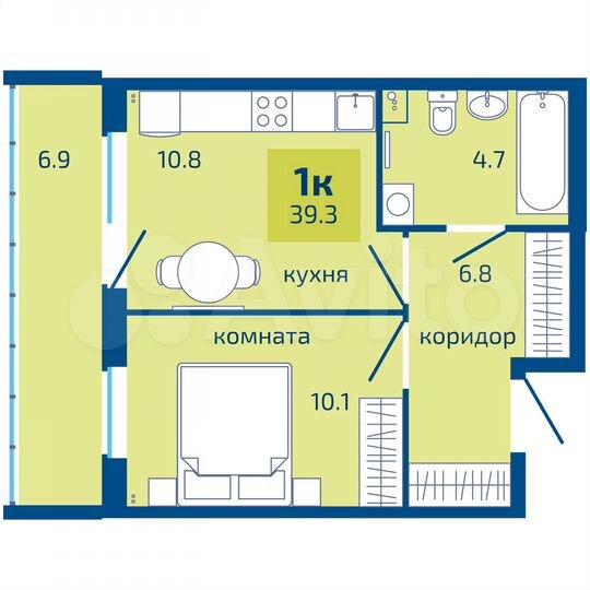 1-к. квартира, 39,3 м², 1/10 эт.