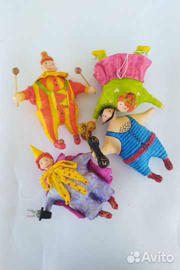 Ватные елочные игрушки клоуны, цена за 4 игрушки