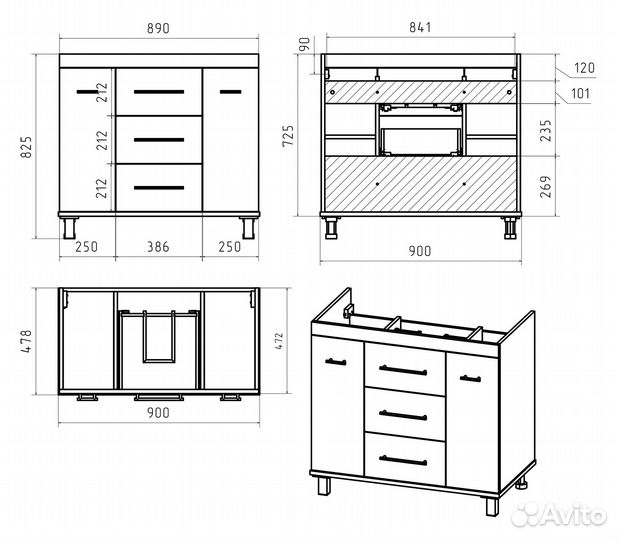 Тумба под раковину Misty п-тер01090-01503я Серая