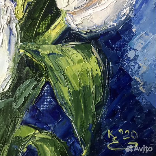 Картина маслом. Белые тюльпаны. 30х30