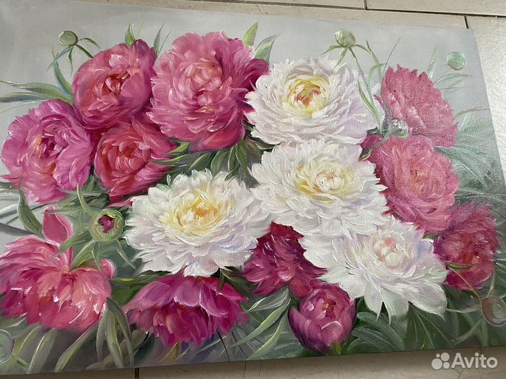 Картина маслом. Пионы