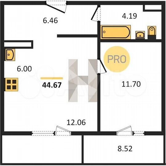 1-к. квартира, 45 м², 11/16 эт.