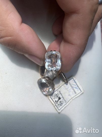 Серебряные запонки СССР с горным хрусталём