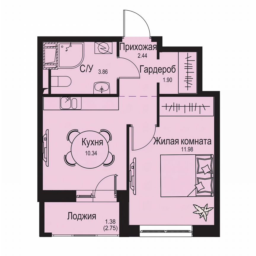 1-к. квартира, 31,9 м², 3/9 эт.