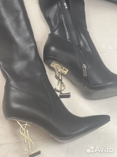 Сапоги ботфорты кожаные на шпильке