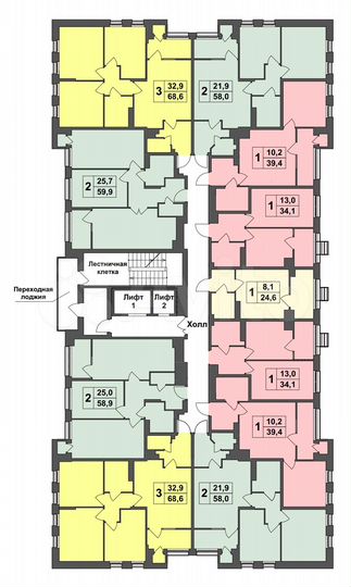 3-к. квартира, 68,5 м², 6/13 эт.