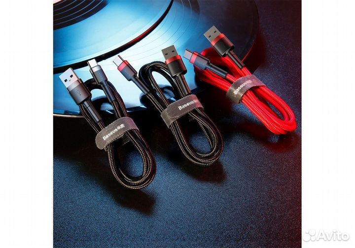 Кабель USB baseus Cafule, USB - Type-C, 3A, 1 м, к