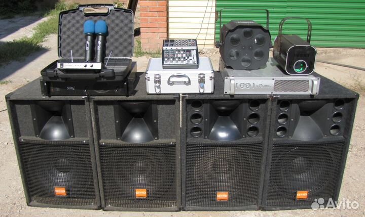 Колонки EVM 2800W Усилки Микшер Микрофоны Светомуз