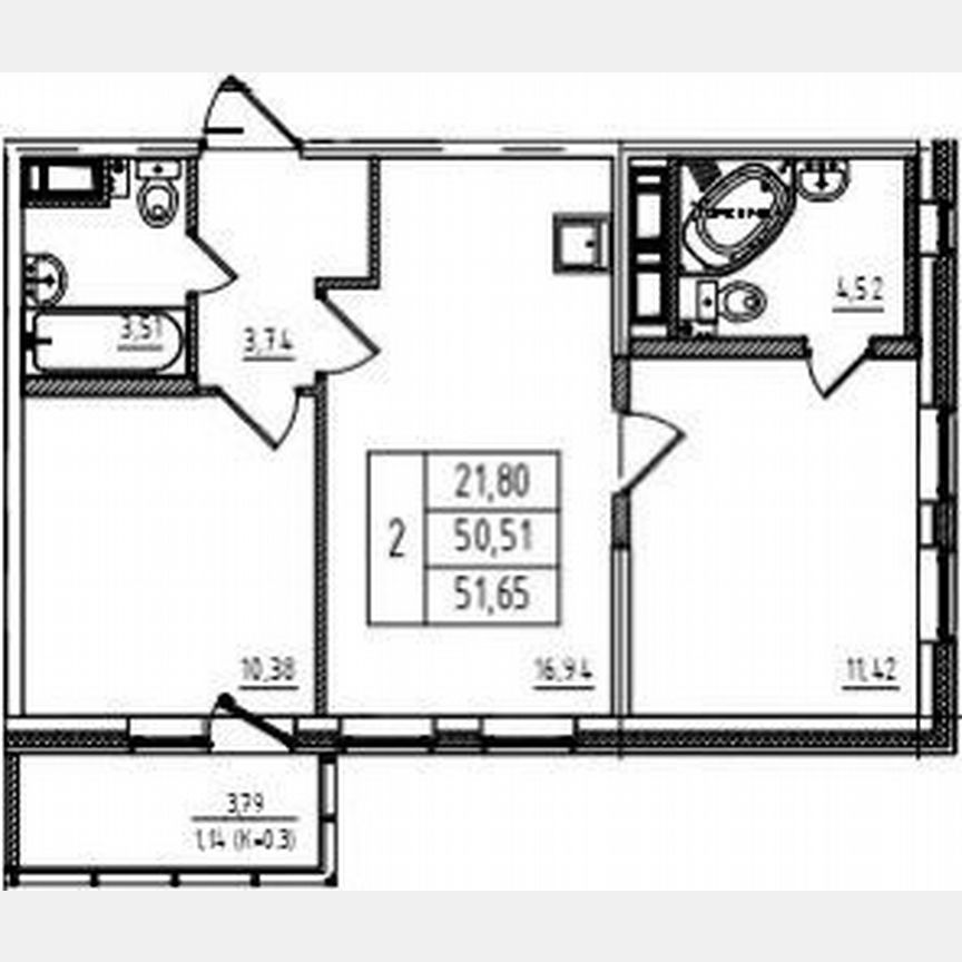 2-к. квартира, 51,7 м², 5/12 эт.