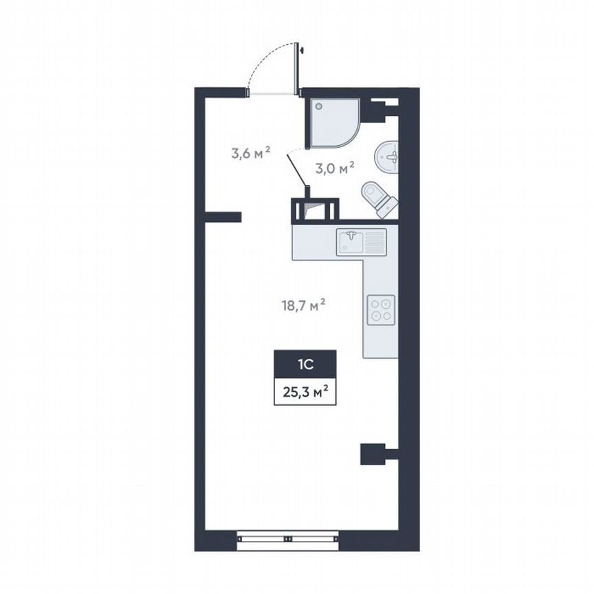 Квартира-студия, 25,3 м², 5/18 эт.