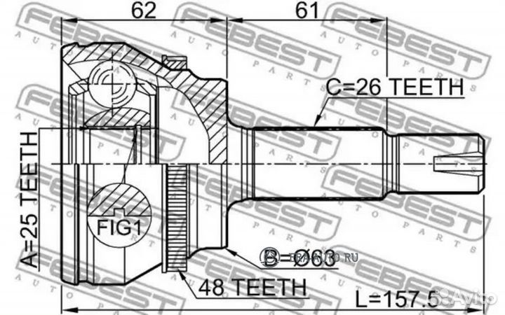 Febest 0110-znra48 Шрус наружный 25x63x26