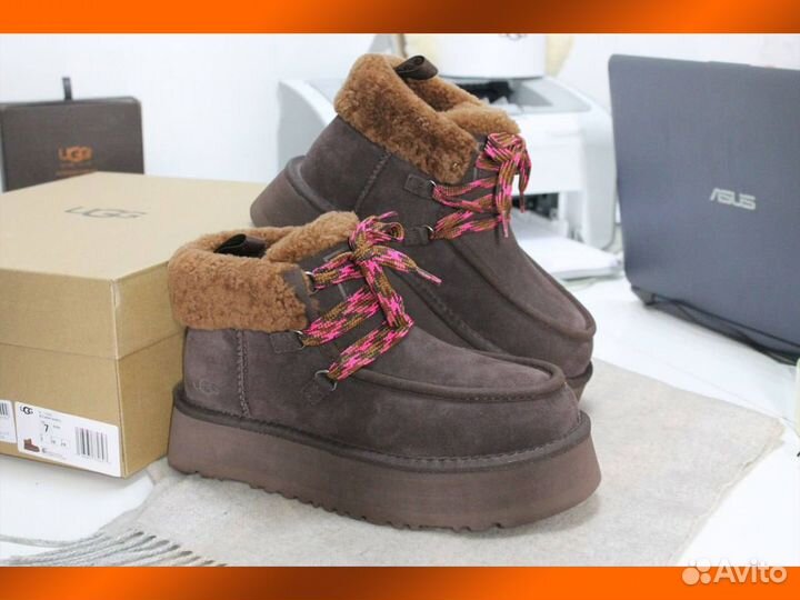 UGG (угги) Funkarra Cabin Cuff оригинальные - женская модель Тёмно-Коричневого цвета