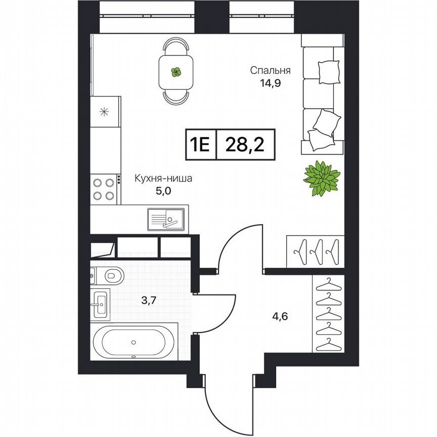 1-к. квартира, 28,2 м², 4/17 эт.