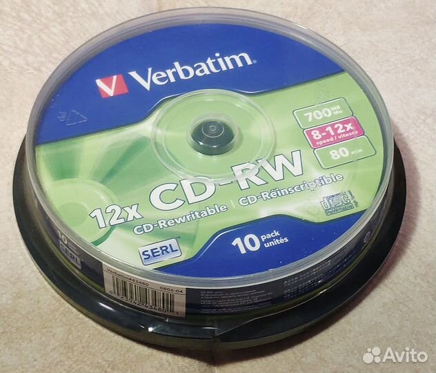 Болванки Verbatim CD-RW 700Mb. Новые. Банка 10 шт