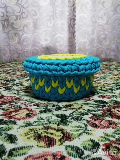 Шкатулка корзинка из трикотажной пряжи