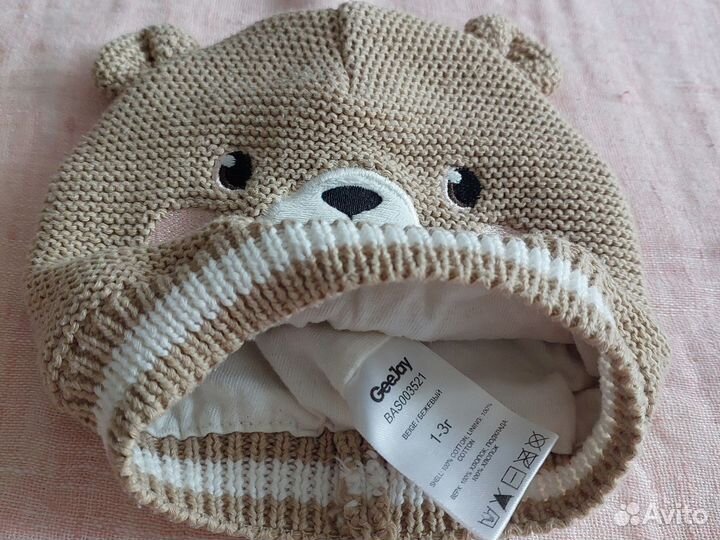Шапка детская на весну с ушками с 6мес до 1.5лет