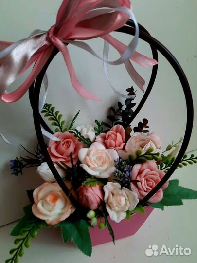 Букет из мыла, подарочная корзинка цветов из мыла