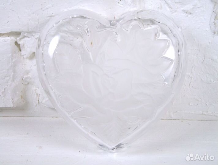 Тарелка Сердце Прозрачная Стеклянная Розы