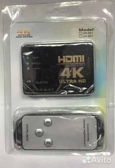 Переключатель hdmi 3 в 1 с дист. управлением 4k