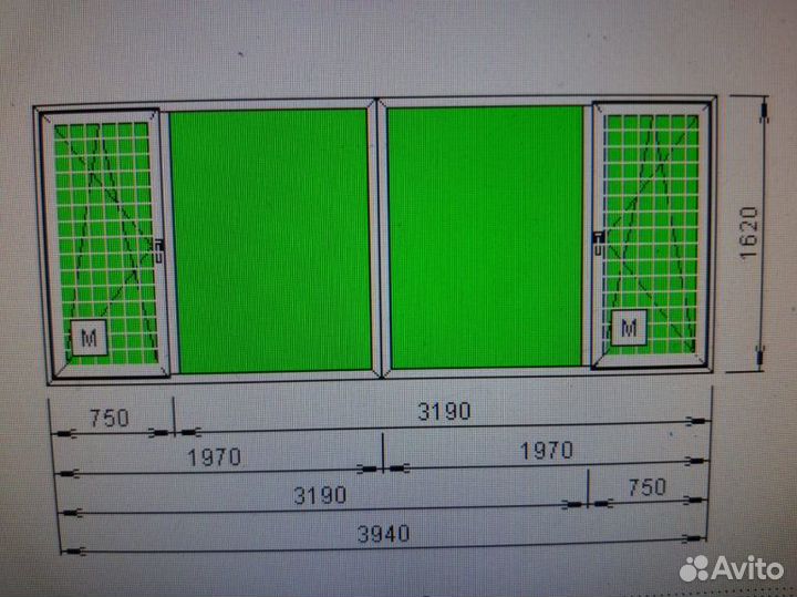 Окно пвх на балкон 3940*1620 с мультифункционал