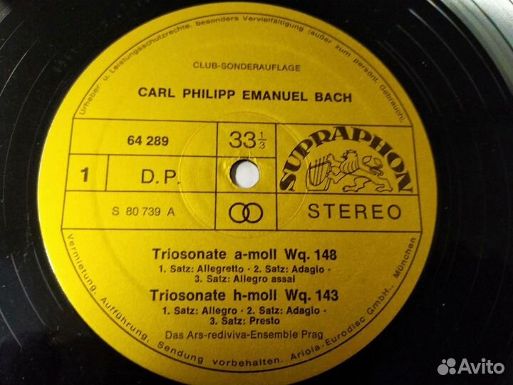 Carl Philipp Emanuel Bach 4 Triosonaten винил