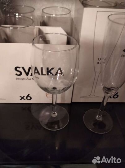Бокалы для шампанского 6 и для вина 12 Икеа svalka