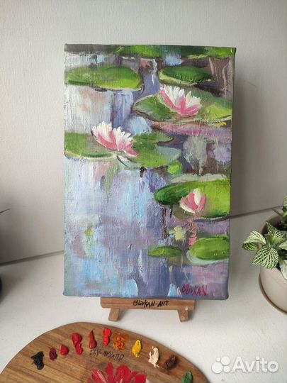 Картина кувшинки маслом холст Пейзаж река