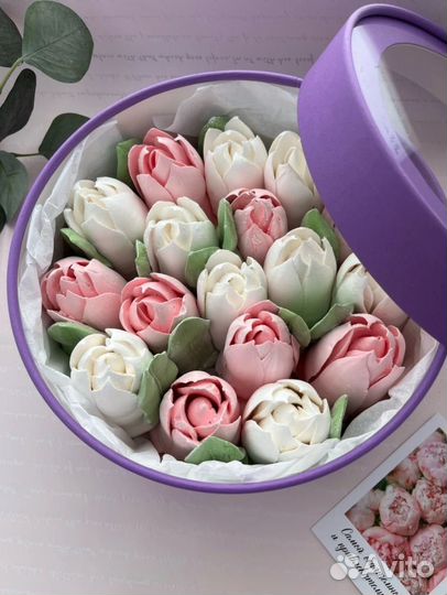 Букет из зефира, цветы из зефира, зефир