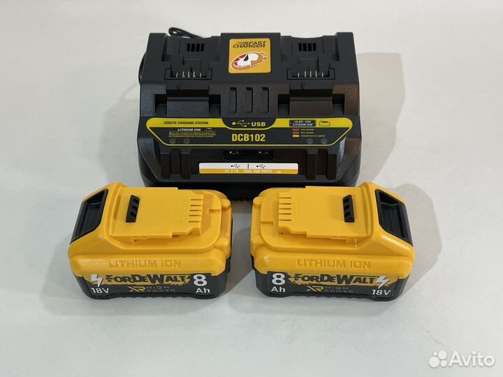 2 АКБ 18B для Dewalt 8 Ah + быстрое зу 2 порта