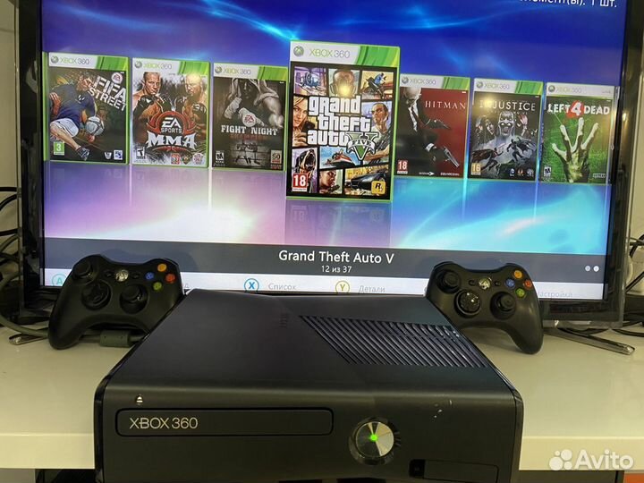 Xbox 360 Slim с 2 геймпадами и играми с гарантией