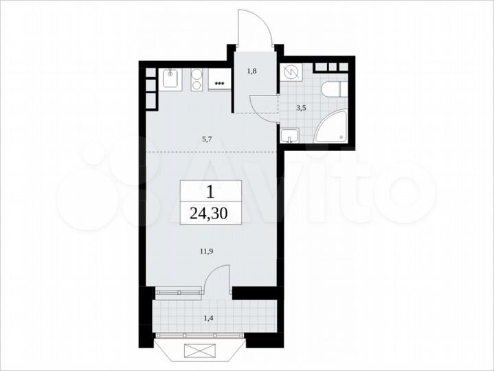 Квартира-студия, 24,3 м², 6/16 эт.