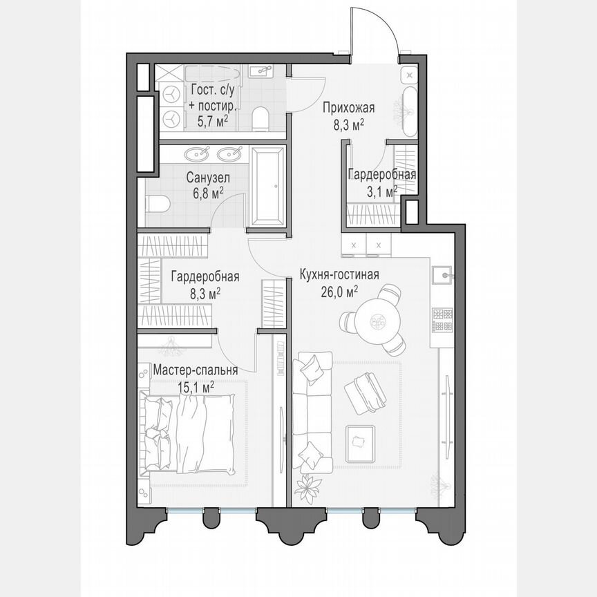 1-к. квартира, 73,3 м², 7/13 эт.