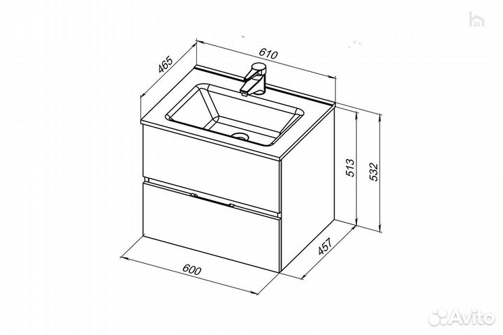 Тумба под раковину для ванной 60 (2 ящика) Алвита