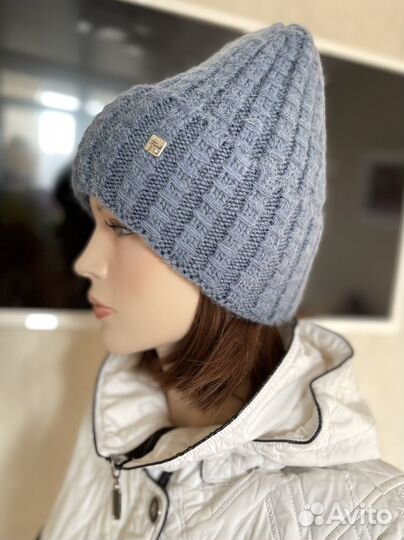 Шапка женская вязаная зимняя двойная