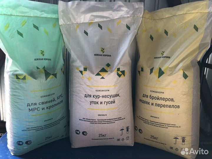 Комбикорма Истра-хлебопродукт и Южная корон, зерно