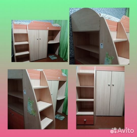 Детская кровать чердак со столом и шкафом